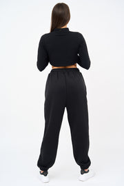 Womens Cut Out Sweat Crop Top And Joggers Set