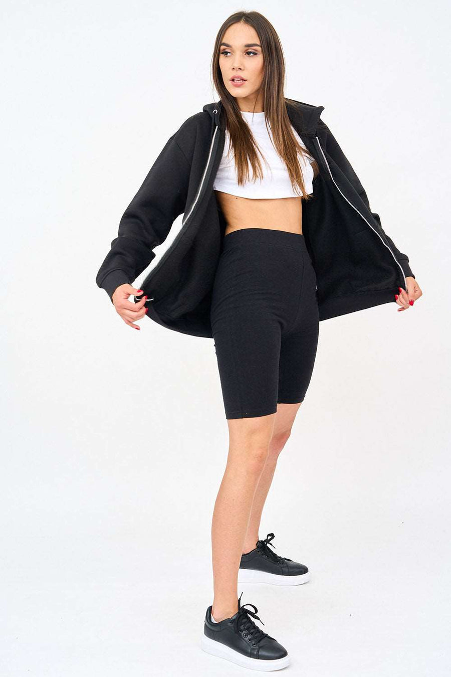 Womens 2 Piece Outfits | Long Sleeve Zipper Hoodie & Shorts