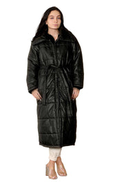 Front View of Unique Long Black Puffer Coat for Womens