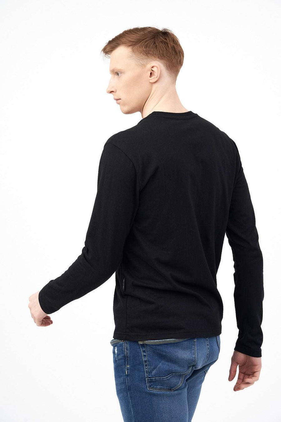 Back Side View of Crew Neck Men's Shirts in Black