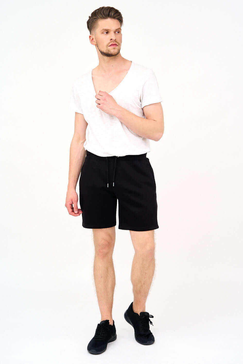 Front View of Flexible Men's Gym Shorts in Black for Your Active Lifestyle