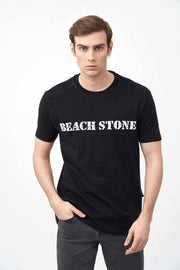 Front Pose of Men's Short Sleeve Shirts in Black