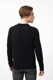 Back View of Crew Neck Long Sleeve Men's Shirts in Black