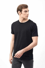 Side View of Crew Neck Men's Short Sleeve Shirts in Black