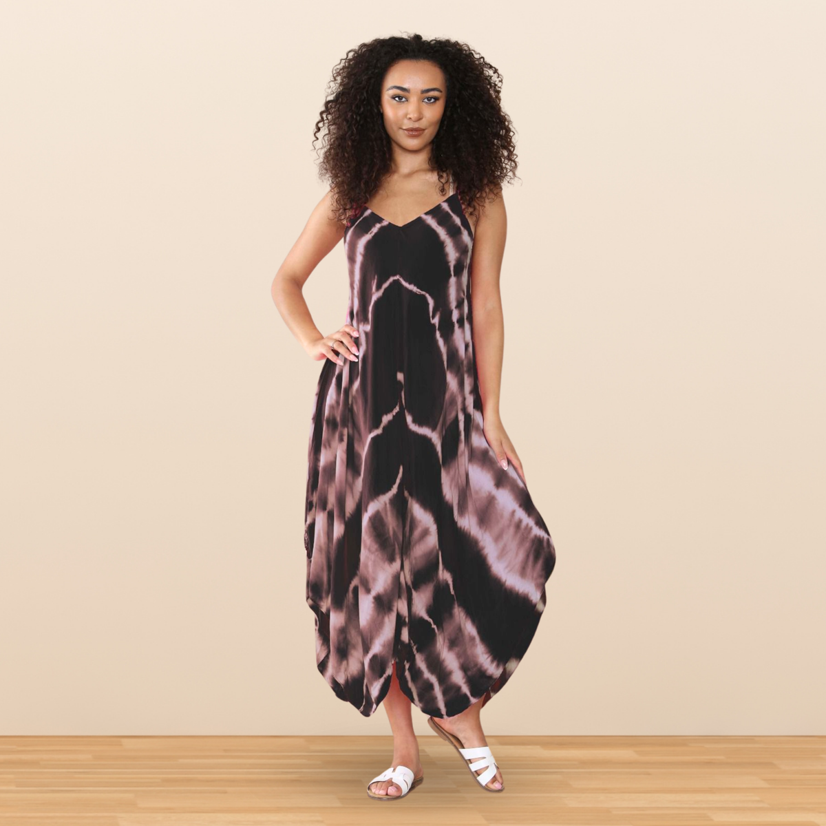 Women's Boho Tie-Dye Strappy Cami  Harem Jumpsuit Baggy Italian Cami Drape Romper