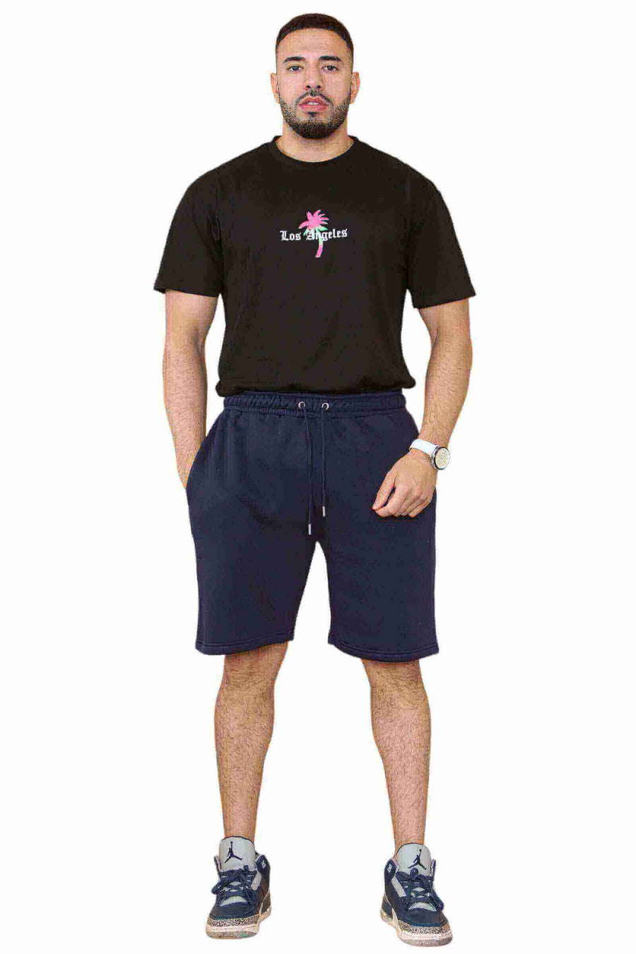 Front Pose of Men's Gym Shorts in Navy Blue for Your Active Lifestyle