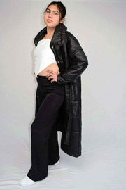 Left Side View of Chic Long Black Puffer Coat for Womens