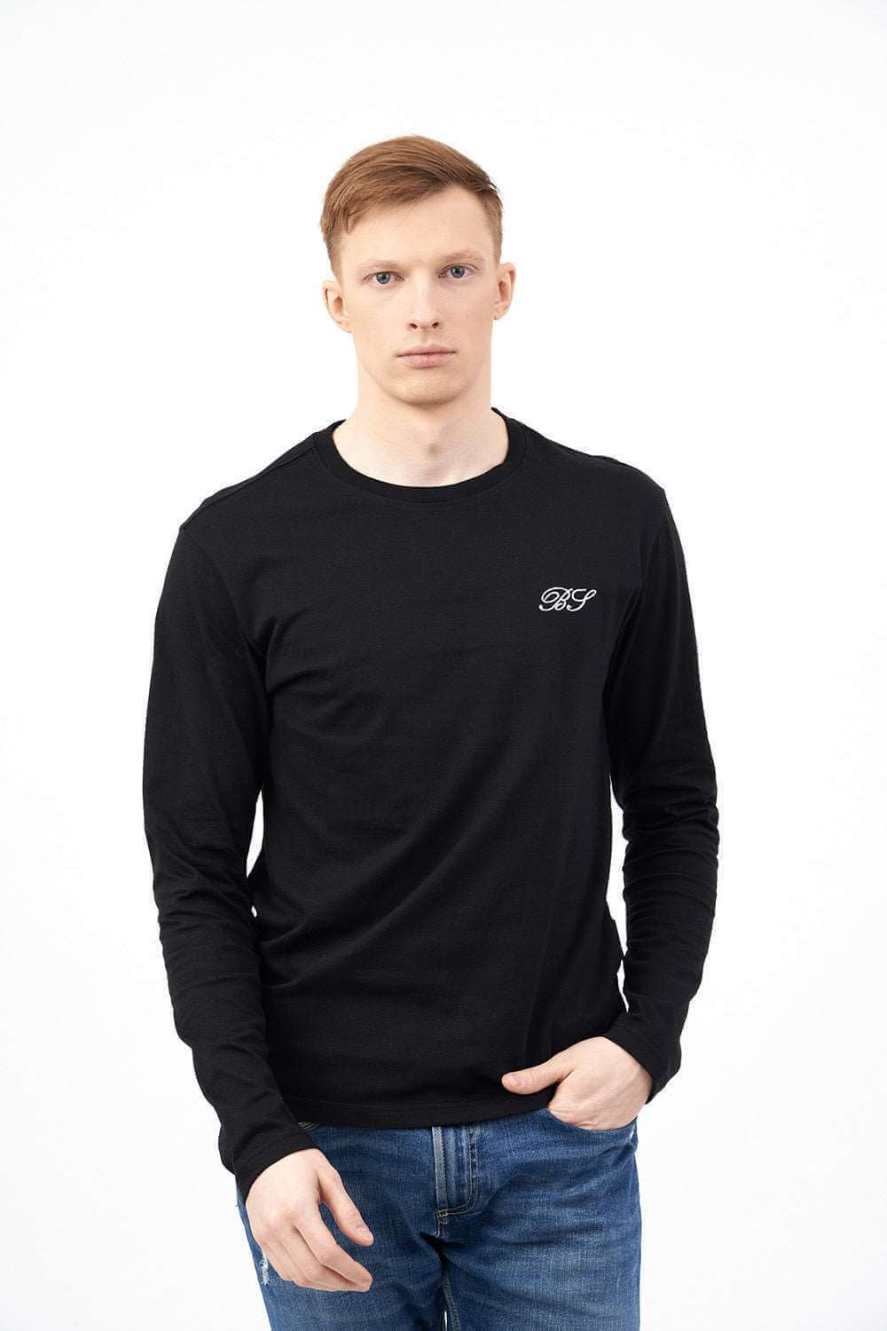 Front View of Crew Neck Men's Shirts in Black