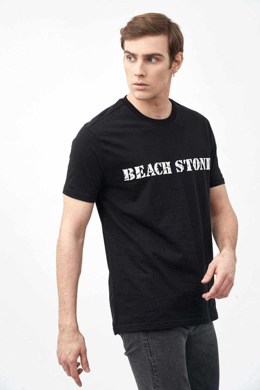 Right Side View of Men's Short Sleeve Shirts in Black