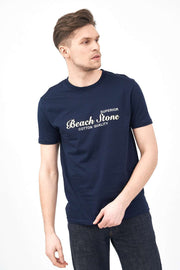 Front View of Men's Short Sleeve Shirt in Navy Blue