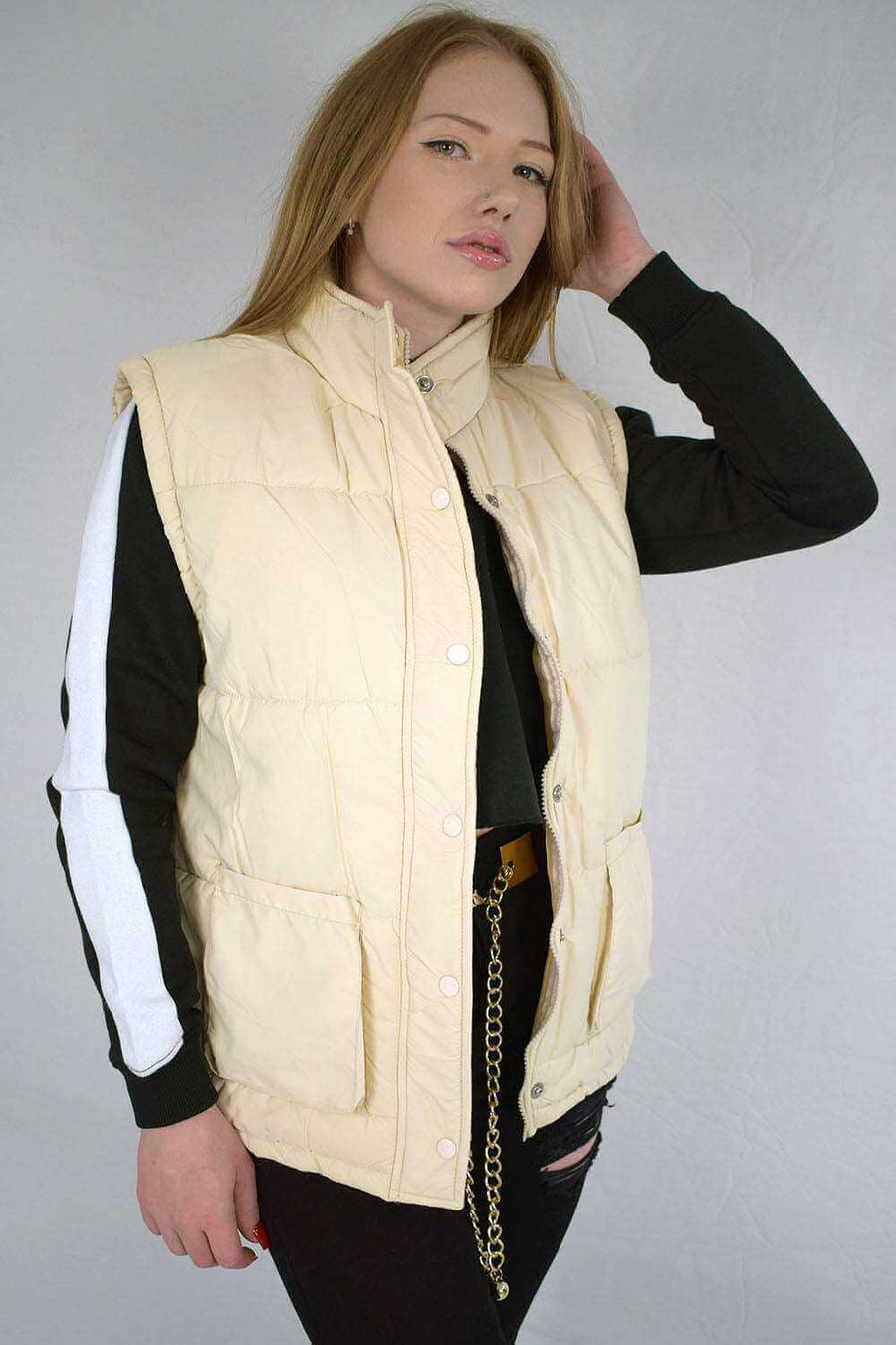 Right Side View of Womens Sleeveless Padded Gilet