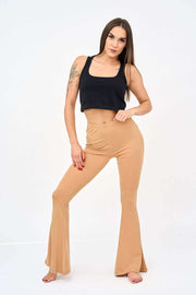 Front View of Womens Bell Bottom Leggings in Solid Skin