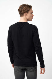 Back View of Long Sleeve Men's Shirts in Black with Embroidered Logo