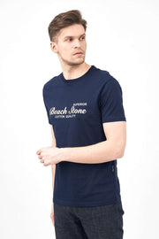 Side View of Men's Short Sleeve Shirt in Navy Blue