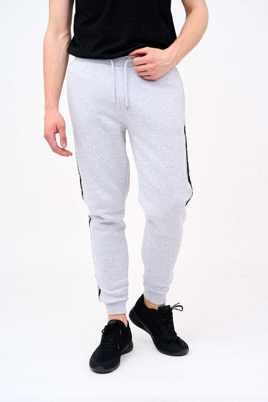 Front View of Men's Skinny Fit Joggers with Side Tape