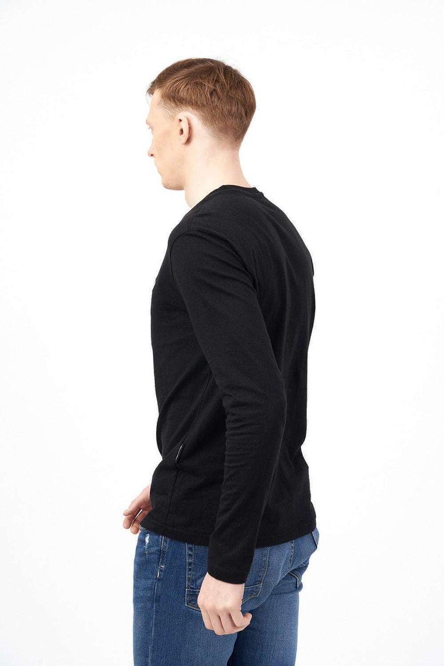 Side View of Crew Neck Men's Shirts in Black