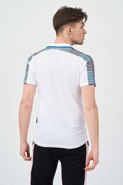 Back View of Quater Zipper Polo Men's Shirts with Checked Shoulder