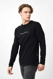 Side View of Long Sleeve Men's Shirts in Black with Embroidered Logo