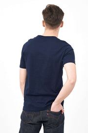 Back View of Men's Short Sleeve Shirt in Navy Blue