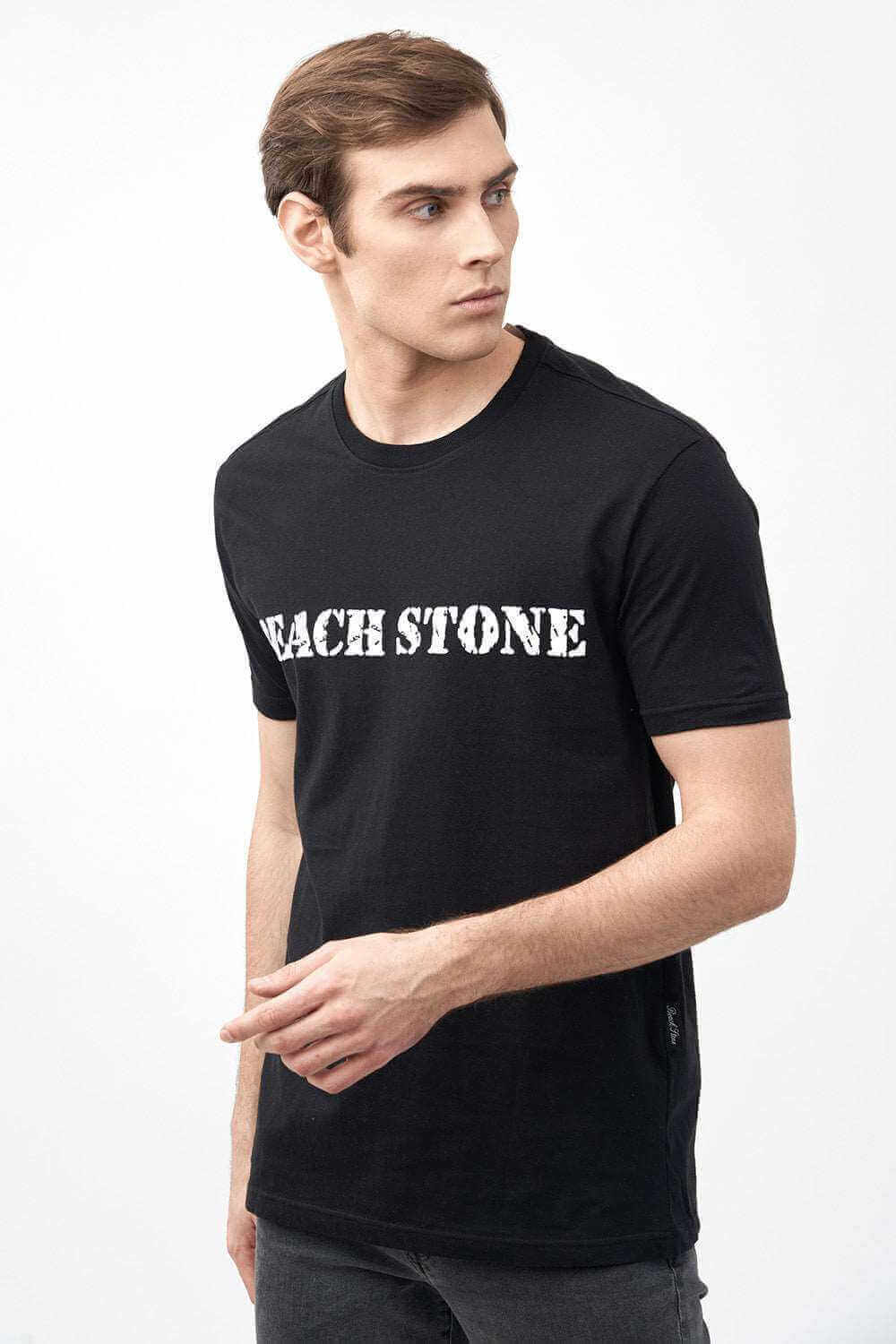 Side Pose of Men's Short Sleeve Shirts in Black