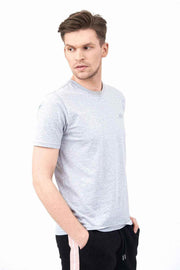 Side Pose of Men's Short Sleeve Shirts in Grey