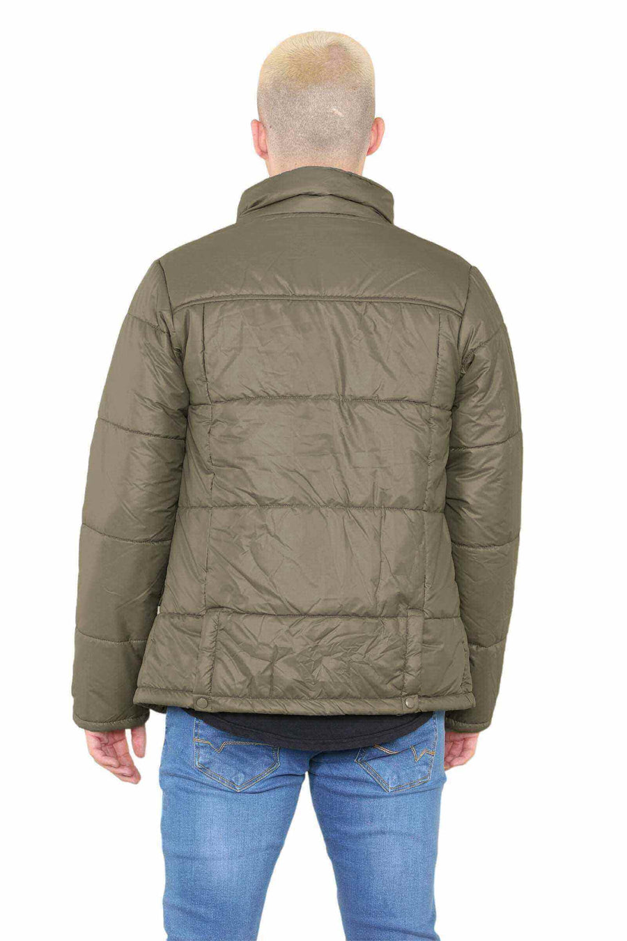 Back View of Mens Puffer Jacket in Olive
