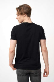 Back View of Men's Short Sleeve Shirts in Black with Embroidered Logo