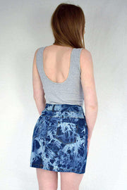 Back Side of Bleached Denim Tie & Dye Style Women's Mini Skirt
