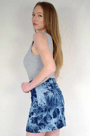 Left Side View of Bleached Denim Tie & Dye Style Women's Mini Skirt