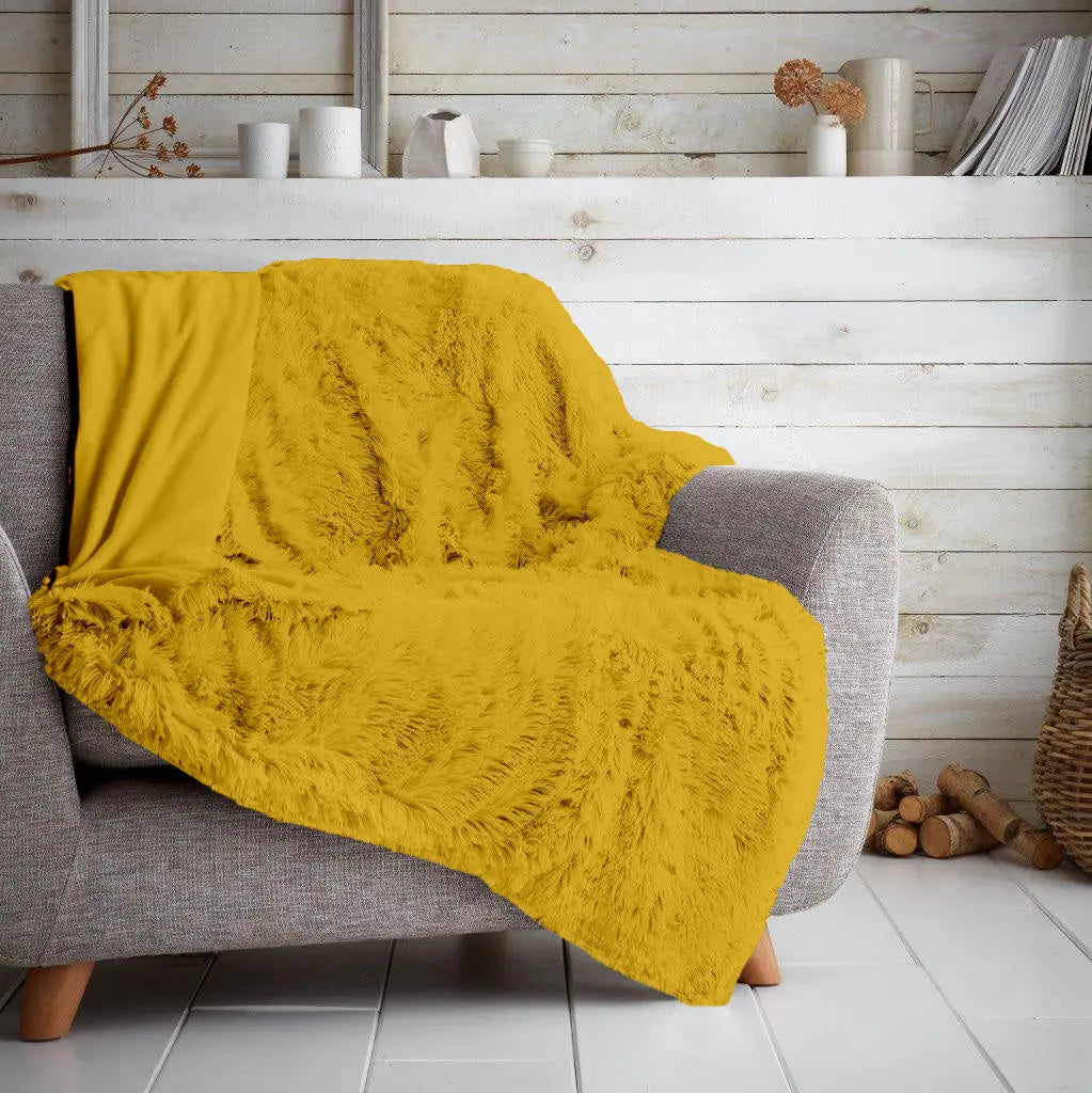 Luxury Hug & Snug Fluffy Fur Teddy Cuddles Throw Blanket Sofa Bed Warm & Cosy - Beach Stone