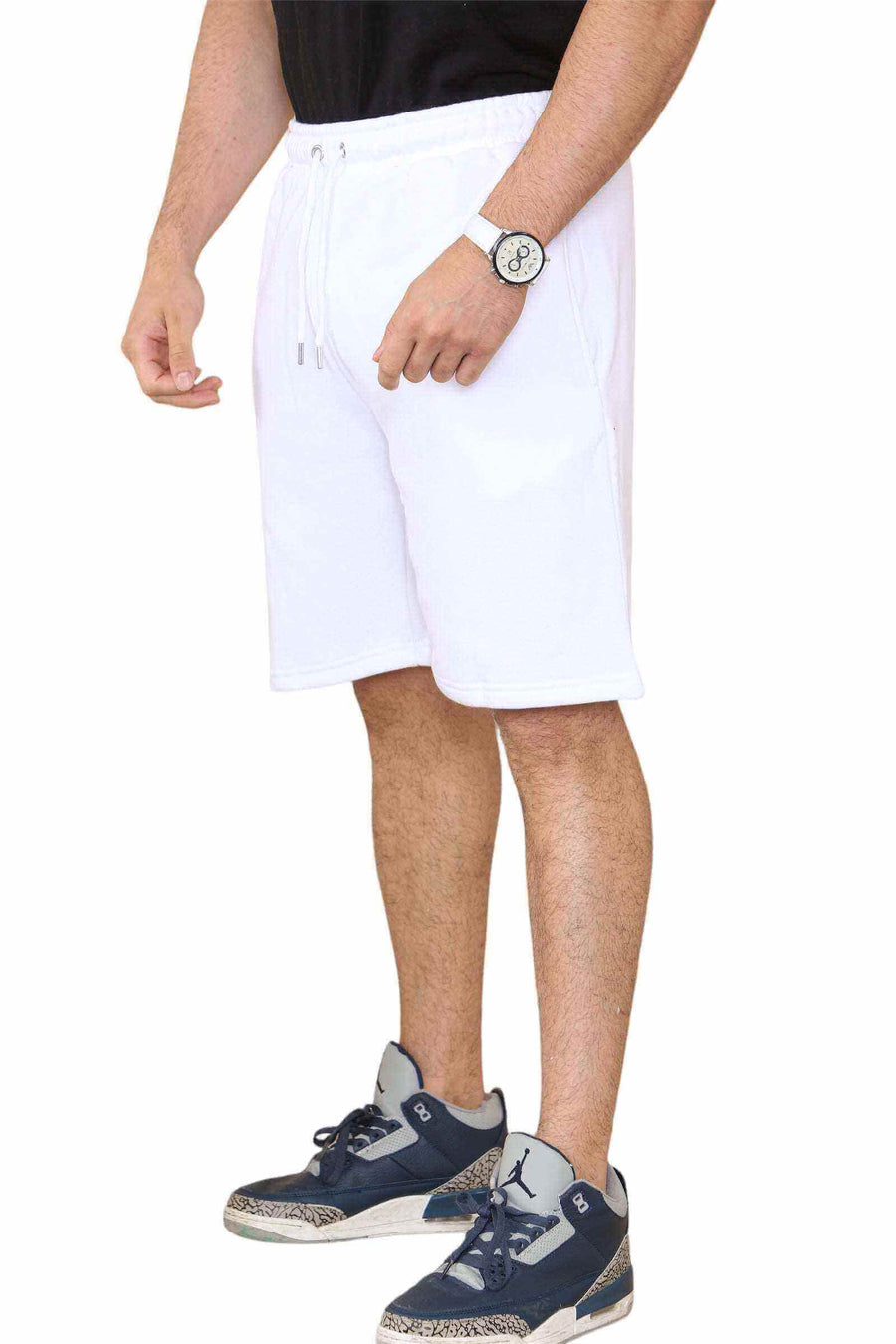 Left Side View of Men's Gym Shorts in White for Your Active Lifestyle