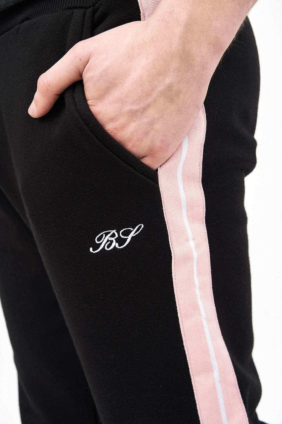 Embroidered BS Logo with Side Tape View of Men's Joggers