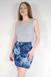 Side Pose of Bleached Denim Tie & Dye Style Women's Mini Skirt