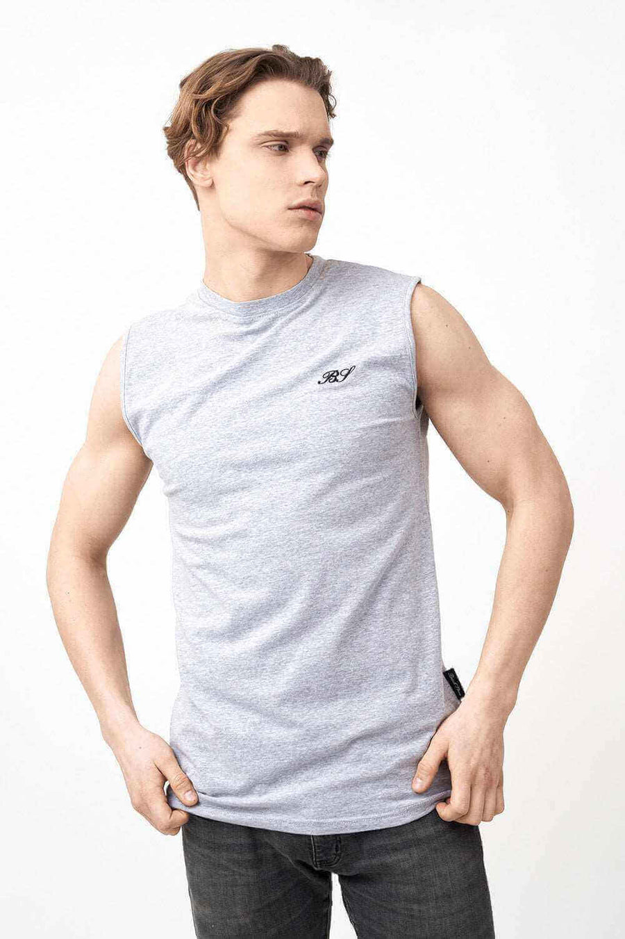 Front View of Men's Active Muscle Fit Vest with BS Embroidery