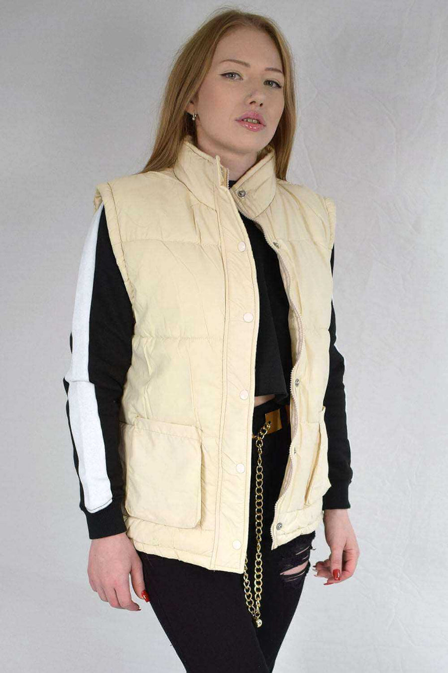 Front Pose of Womens Sleeveless Padded Gilet