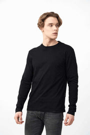 Front View of Crew Neck Long Sleeve Men's Shirts in Black
