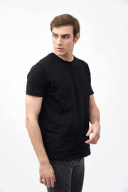 Side View of Crew Neck Men's Short Sleeve Shirts in Black