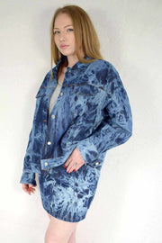 Left Side View of Womens Bleached Denim Jacket with Tie and Dye Style