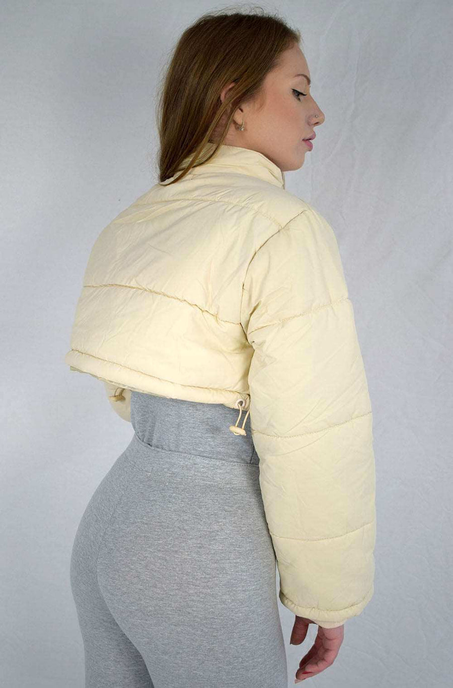 Back View of Womens Winter Cropped Puffer Jacket