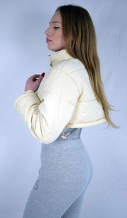 Left Side View of Womens Winter Cropped Puffer Jacket