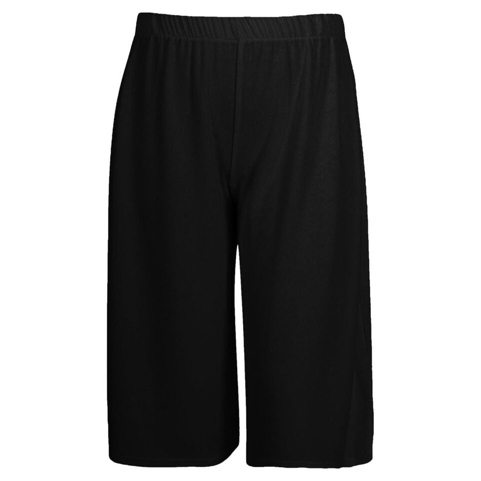 Womens Ladies Plain 3/4 Length Short Palazzo Trousers Casual Wide Leg Culottes Pants Plus Sizes UK 8-26