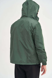 Back View of Zipped Men's Hooded Jacket with Adjustable Cuffs