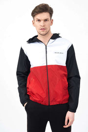 Front View of Zipped Colour Block Men's Hooded Jacket