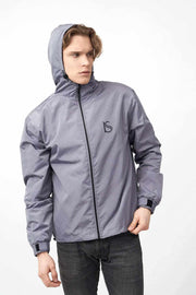 Front View of Fully Zipped Men's Hooded Jacket with Adjustable Cuffs
