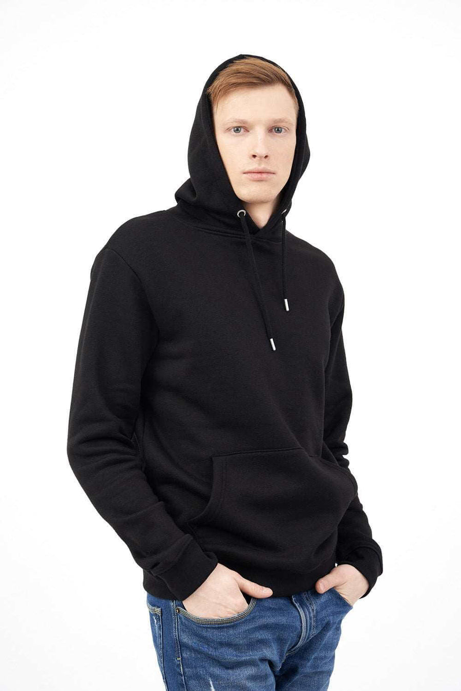 Right Side Pose of Men's Hoodie for Everyday Living with Kangaroo Pockets