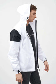 Side View of Contrast Panel Zipped Men's Hooded Jacket