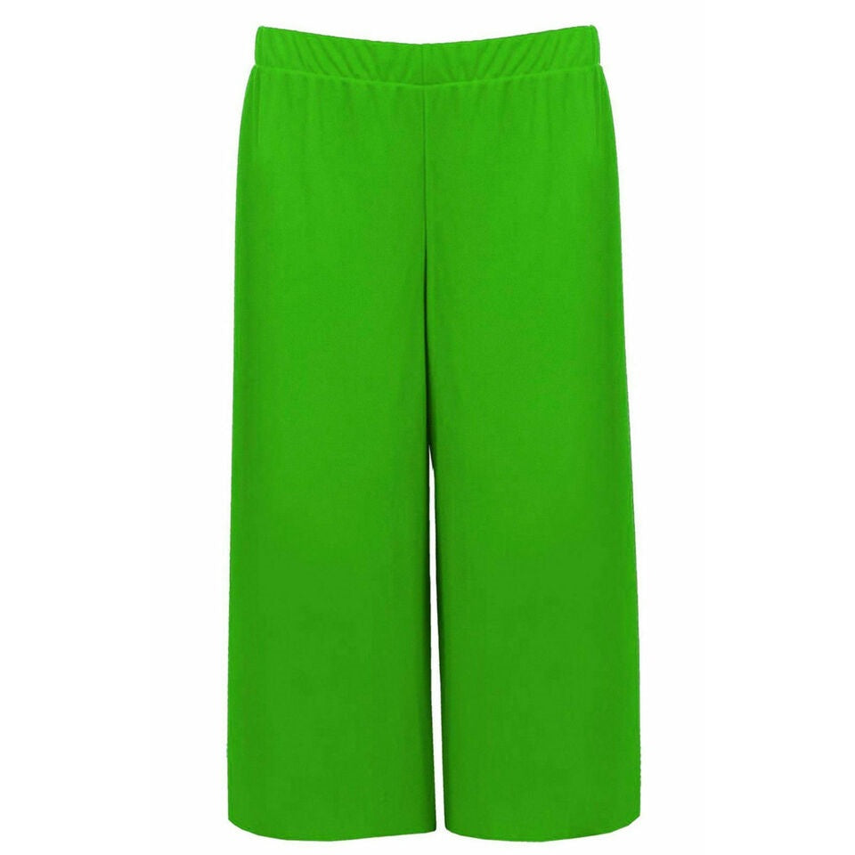 Womens Ladies Plain 3/4 Length Short Palazzo Trousers Casual Wide Leg Culottes Pants Plus Sizes UK 8-26