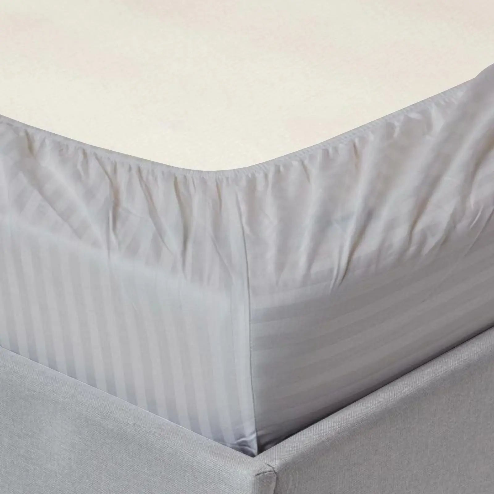Pastel Yellow Pure Egyptian Cotton Flat Sheet Super King 330 TC 500 Thread Count Equivalent Satin Stripe Bed Sheet - Beach Stone