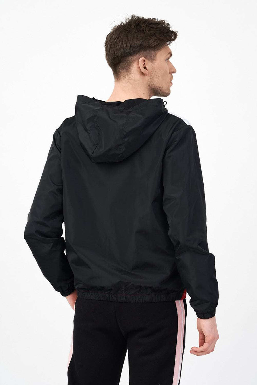 Back View of Zipped Colour Block Men's Hooded Jacket