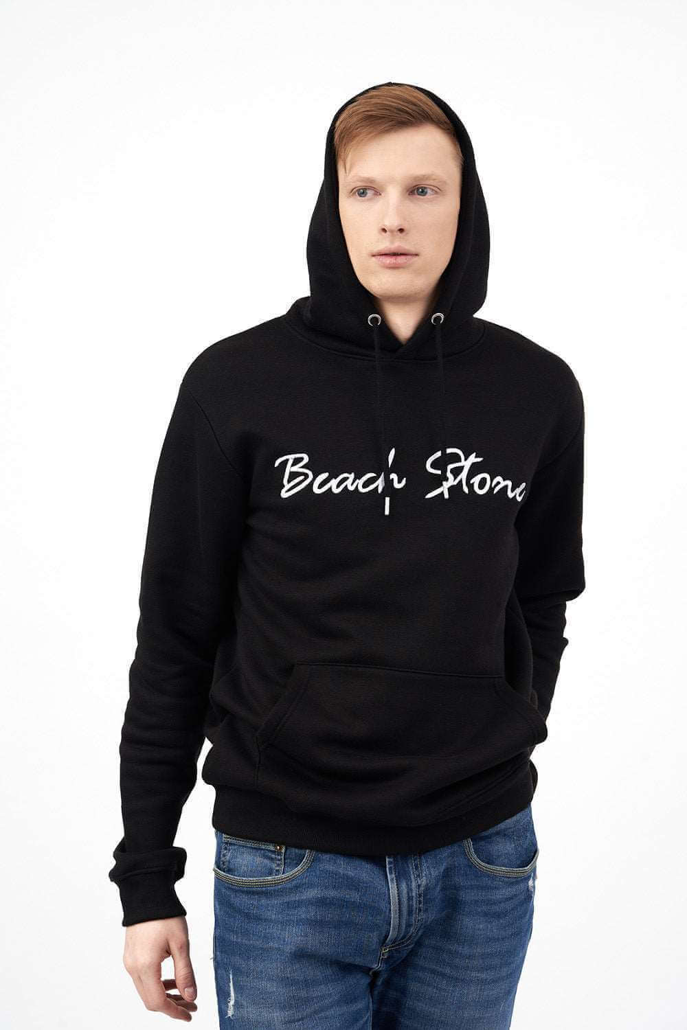 Men's Hoodie with Beach Stone Embroidery and Adjustable Drawstring